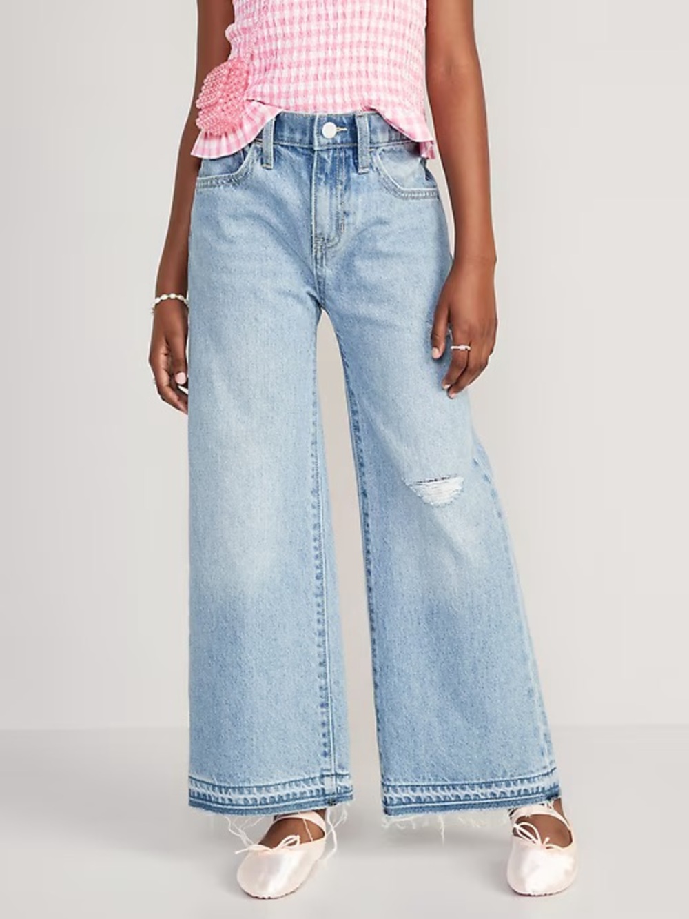 Old Navy Girls High-Waisted Baggy Ripped Wide Leg Jeans | Size 12